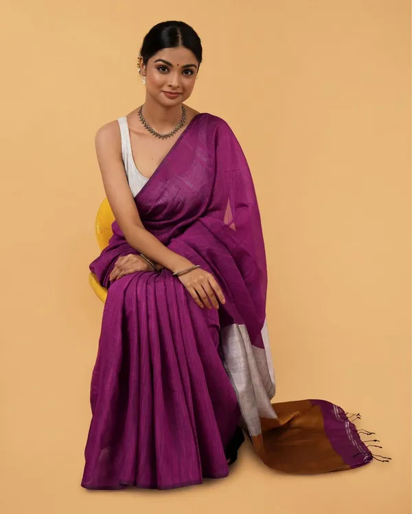 Royal_Silk_Linen_Handdyed_Purple_Contrast_Pallu_Saree