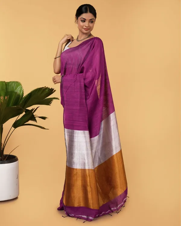 Royal_Silk_Linen_Handdyed_Purple_Contrast_Pallu_Saree
