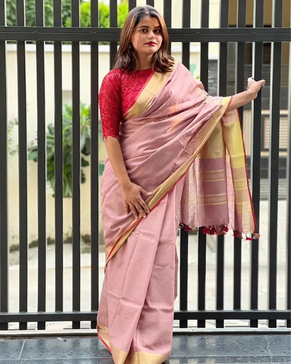 Ornamental_Handwoven_Pure_Linen_Saree_Dusky_Pink