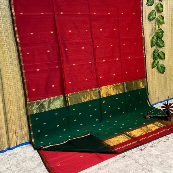 Poetic_Pure_Maheshwari_Silk_Handloom_Saree_Red_&_Green