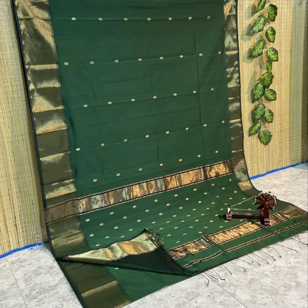Unique_Maheshwari_Pure_Silk_Butta_Body_Green_Saree