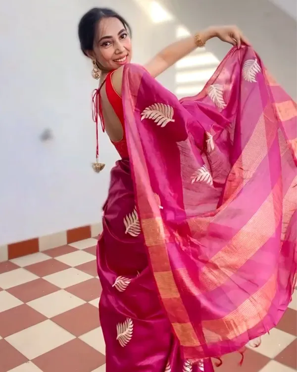 Silkmark_Muga_Tussar_Silk_Embroidered_Saree_Purple