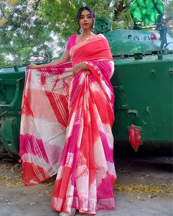 Blush_Slub_Linen_Saree_Pink_&_Red_Shibori_Hand_Dyed