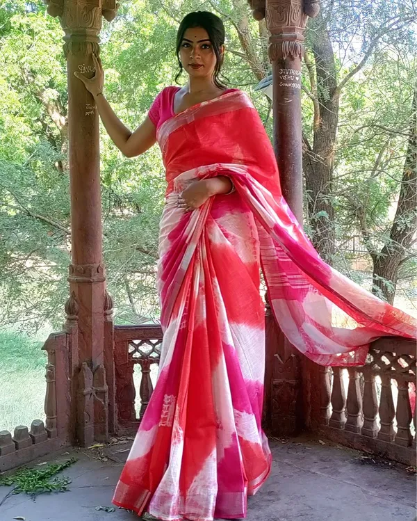 Blush_Slub_Linen_Saree_Pink_&_Red_Shibori_Hand_Dyed