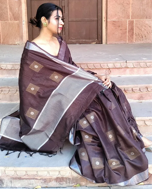Pure_Kota_Silk_Saree_Brown_Jaquard_Weaving