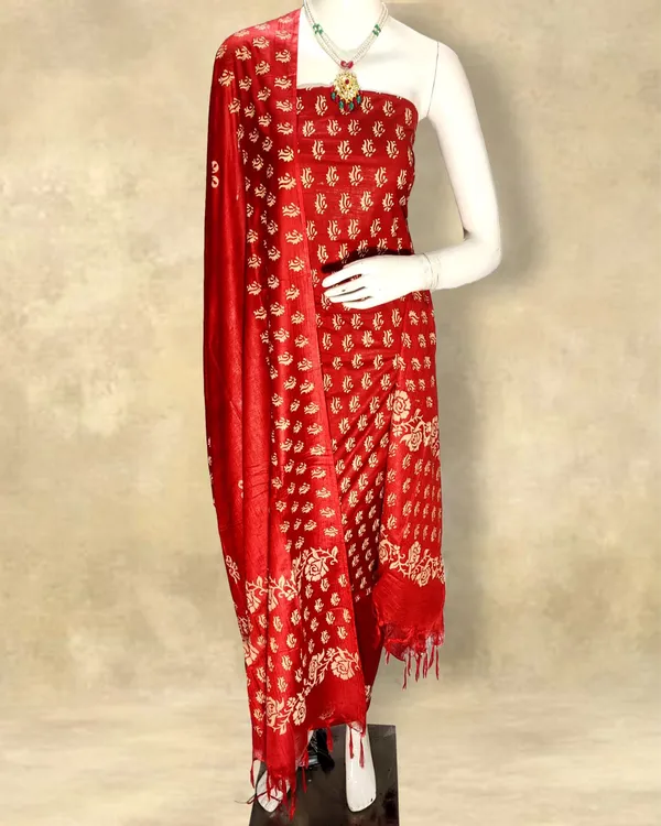 Katan_Silk_Tranquil_Blockprint_Red_Suit