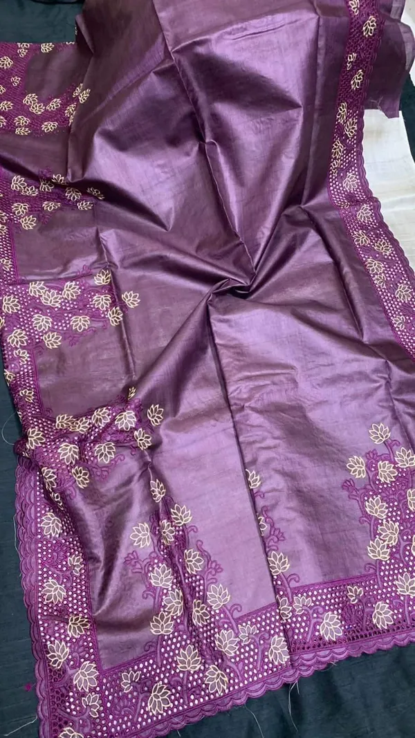Silkmark_Certified_Beaming_Pure_Tussar_Cutwork_Violet_Saree