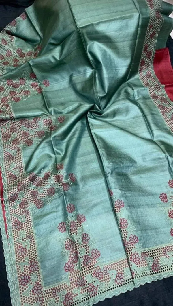 Silkmark_Certified_Melodic_Pure_Tussar_Cutwork_Sea_Green_Saree