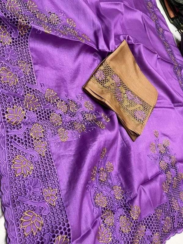 Silkmark_Certified_Moist_Pure_Tussar_Cutwork_Purple_Saree