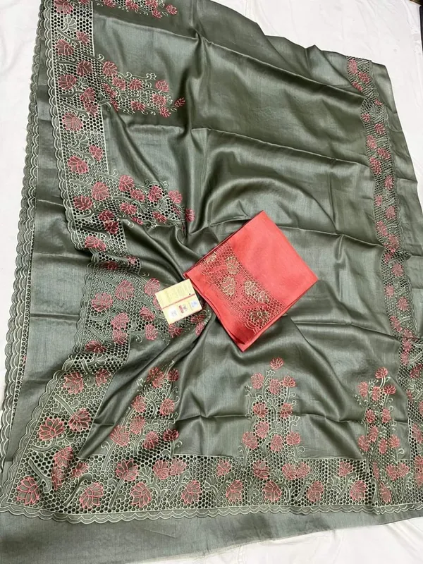 Silkmark_Certified_Joyful_Pure_Tussar_Cutwork_Gray_Saree