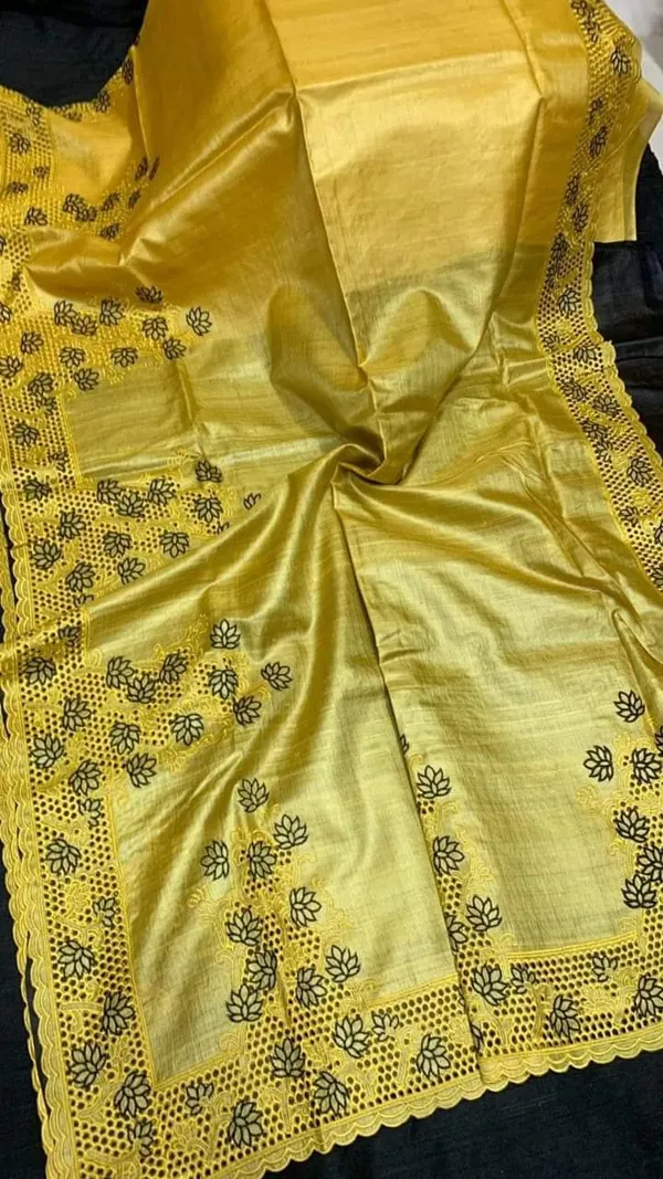 Silkmark_Certified_Lively_Pure_Tussar_Cutwork_Yellow_Saree