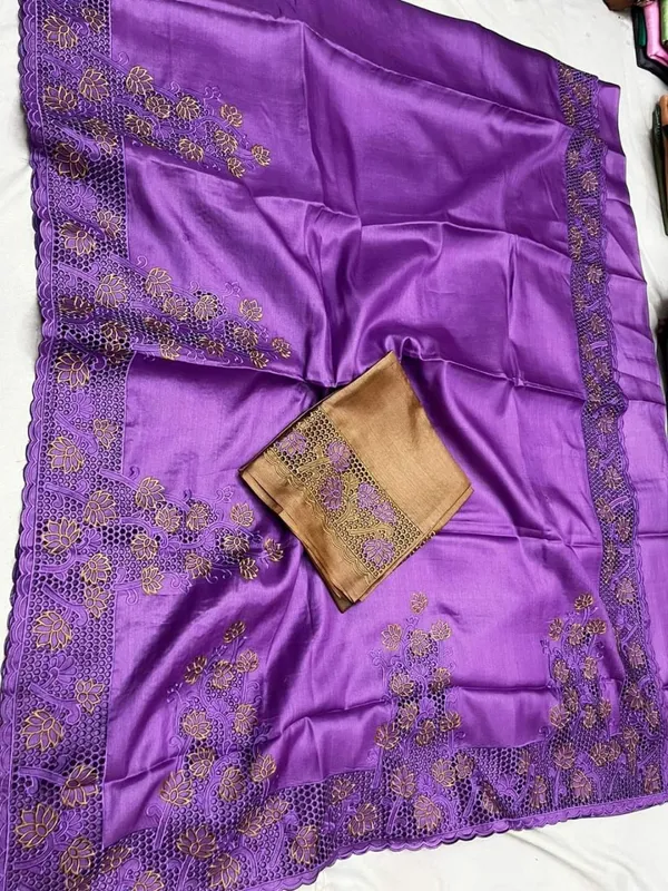 Silkmark_Certified_Bold_Pure_Tussar_Cutwork_Purple_Saree