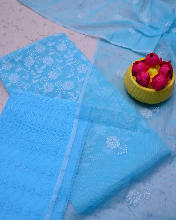Embroidered_Decorous_Kota_Doria_Suit_Blue_(Top+Bottom+Dupatta)