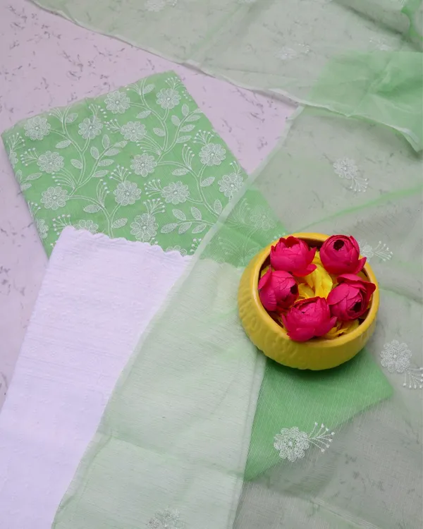 Embroidered_Pastoral_Kota_Doria_Suit_Green_(Top+Bottom+Dupatta)
