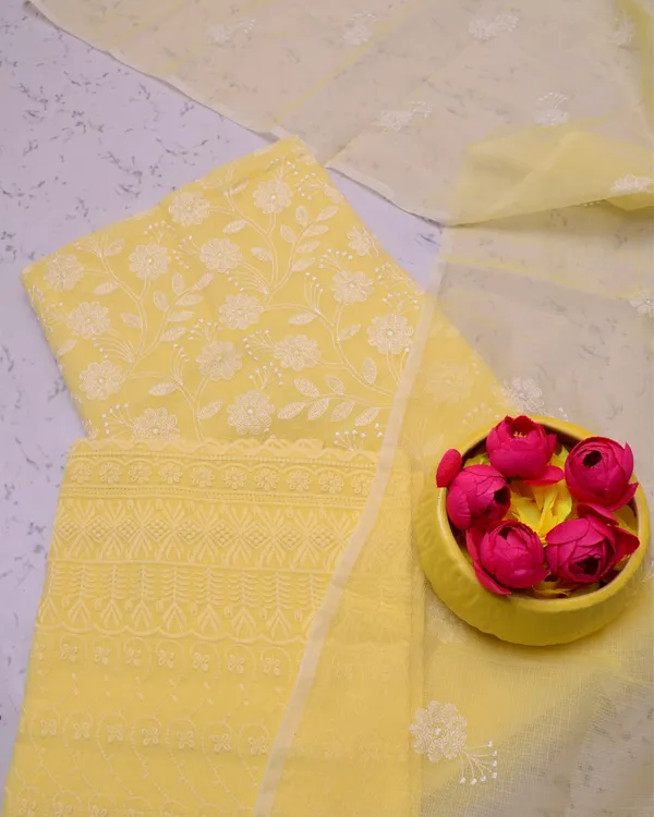 Embroidered_Textured_Kota_Doria_Suit_Yellow_(Top+Bottom+Dupatta)