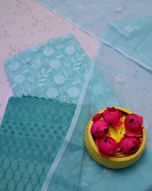 Embroidered_Hypnotic_Kota_Doria_Suit_Blue_(Top+Bottom+Dupatta)