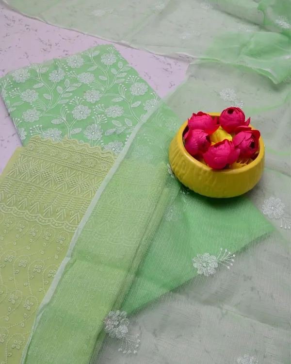 Embroidered_Artistic_Kota_Doria_Suit_Green_(Top+Bottom+Dupatta)