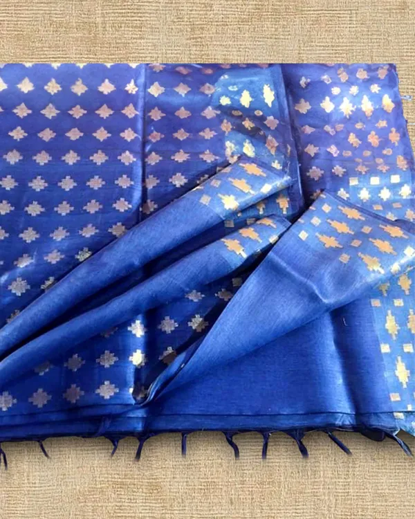 Kinetic_Banarasi_Pure_Silk_Linen_Saree_Blue