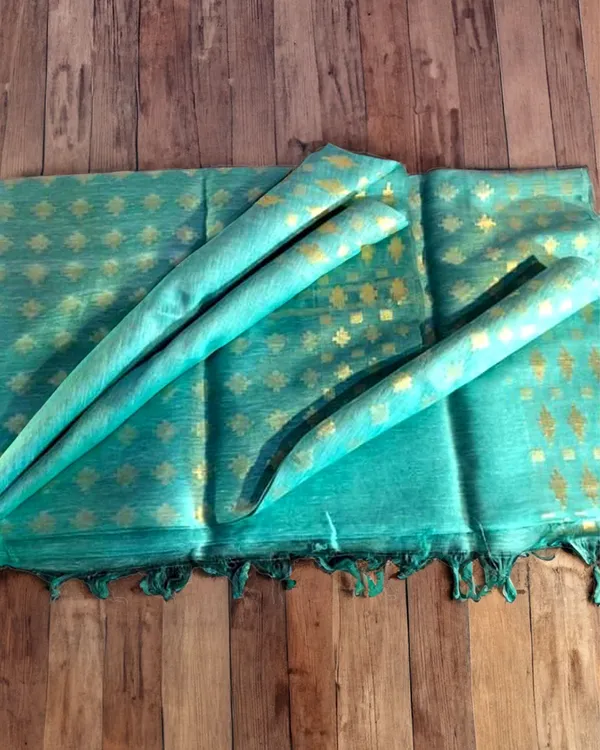 Blushing_Banarasi_Pure_Silk_Linen_Saree_Turquoise