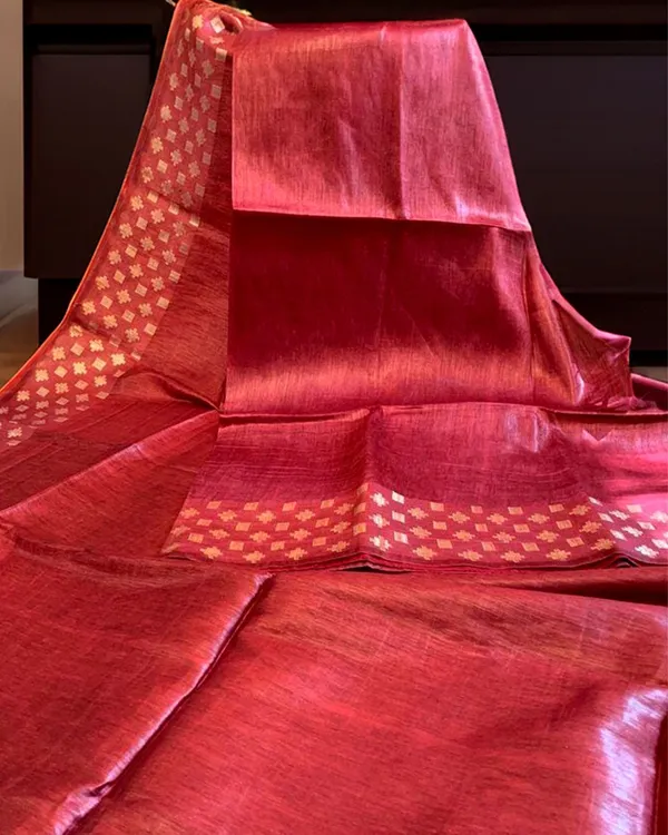Melodic_Banarasi_Pure_Silk_Linen_Saree_Red