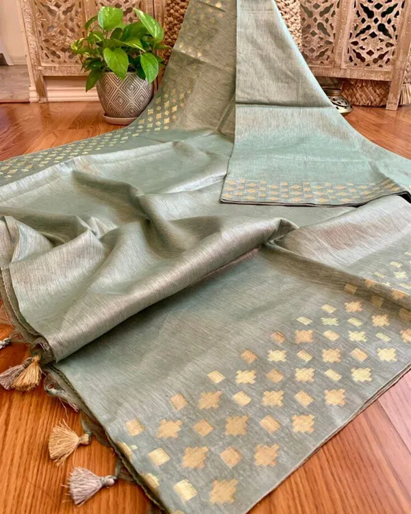 Vibrant_Banarasi_Pure_Silk_Linen_Saree_Gray