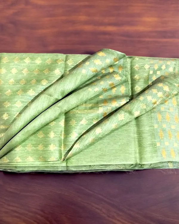 Evocative_Banarasi_Pure_Silk_Linen_Saree_Green