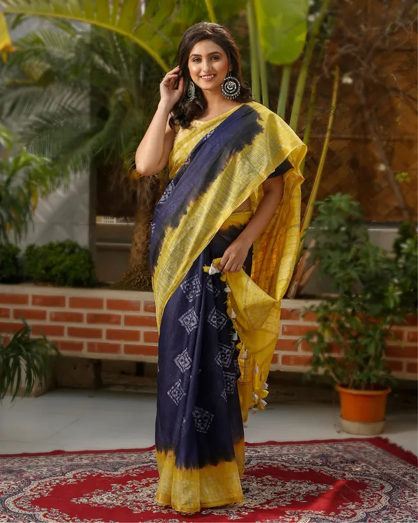 Wax_Batik_Hand_Dyed_Kota_Silk_Saree_Purple_Yellow