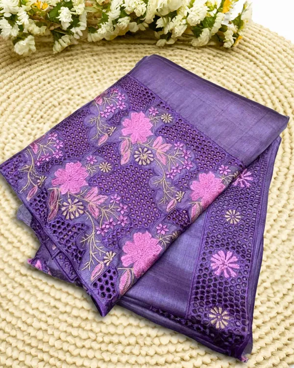 Silkmark_Pure_Tussar_Embroidery_&_Cutwork_Purple_Saree