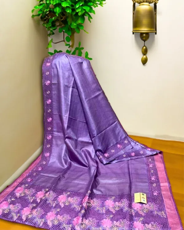 Silkmark_Pure_Tussar_Embroidery_&_Cutwork_Purple_Saree