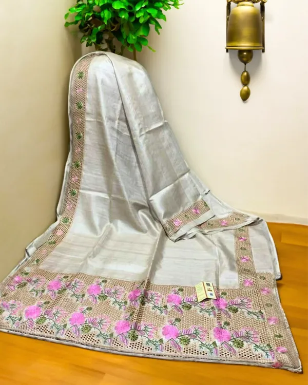 Silkmark_Pure_Tussar_Embroidery_&_Cutwork_Gray_Saree
