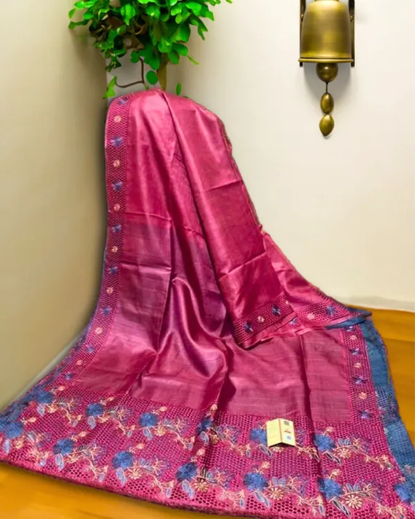 Silkmark_Pure_Tussar_Embroidery_&_Cutwork_Pink_Saree