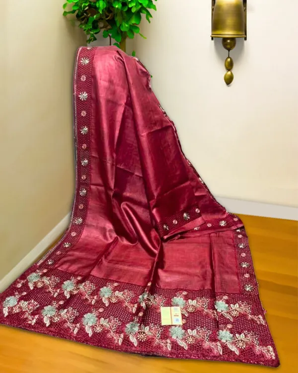 Silkmark_Pure_Tussar_Embroidery_&_Cutwork_Red_Saree