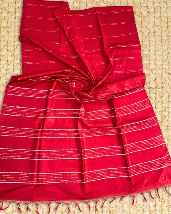 Pure_Kota_Silk_Saree_Red_With_Dupion_Strip
