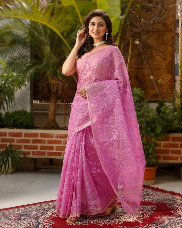 Pure_Cotton_Kota_Doria_Saree_Rose_Pink_Jaal_Embroidery