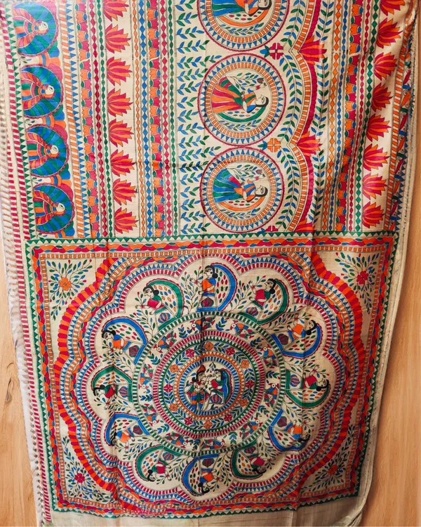 Silkmark_Tussar_Glowing_Madhubani_Handpainted_Beige_Saree