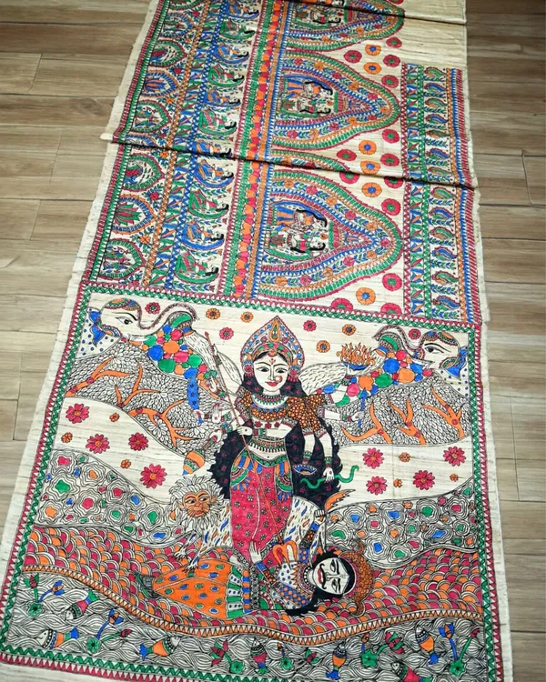 Silkmark_Tussar_Surreal_Madhubani_Handpainted_Beige_Saree