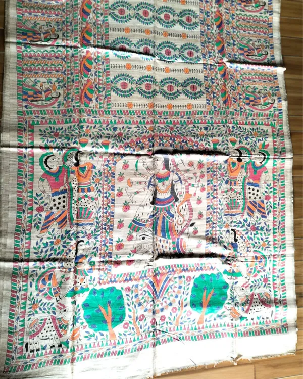 Silkmark_Tussar_Lustrous_Madhubani_Handpainted_Beige_Saree