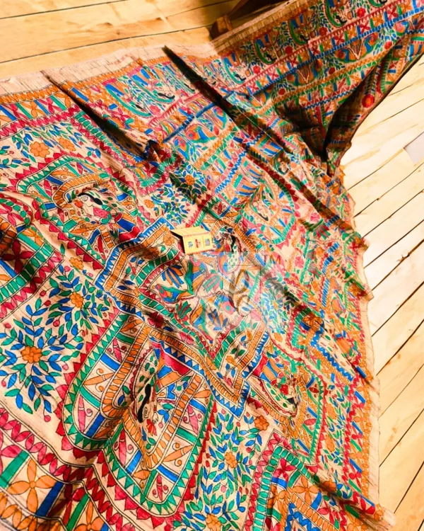 Silkmark_Tussar_Kinetic_Madhubani_Handpainted_Peach_Saree