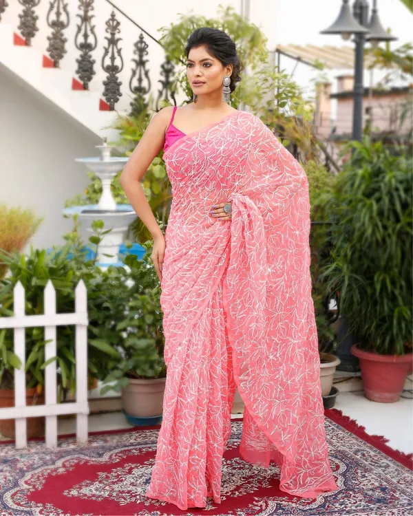 Tepchi_Handwork_Georgette_Saree_Candy_Pink