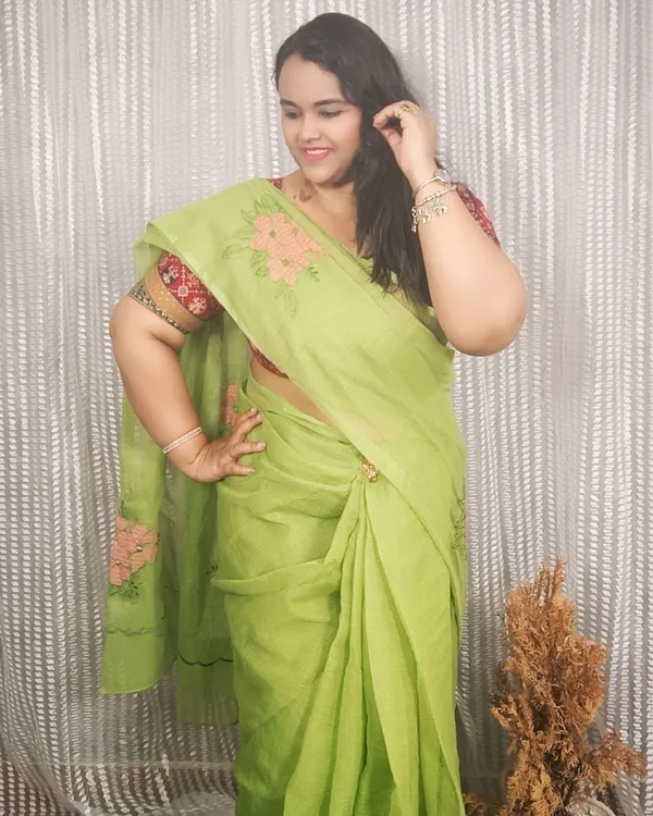 Lime_Green_Pure_Kota_Doria_Saree_Embroidered