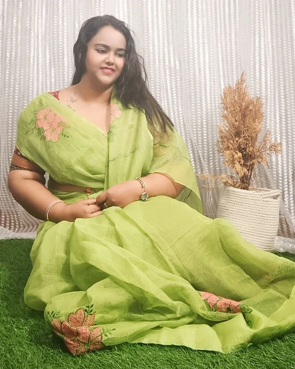 Lime_Green_Pure_Kota_Doria_Saree_Embroidered
