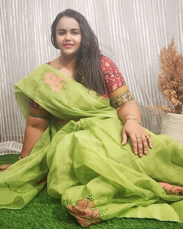 Lime_Green_Pure_Kota_Doria_Saree_Embroidered