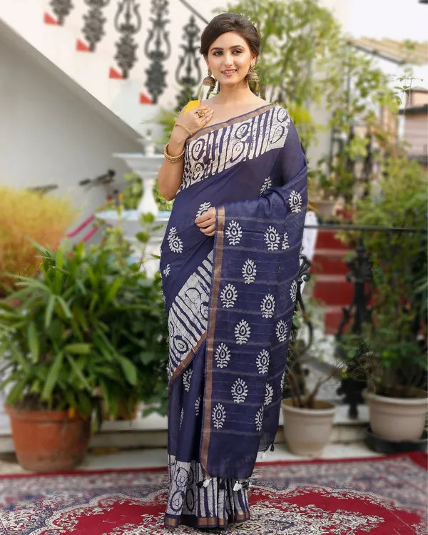 Wax_Batik_Hand_Dyed_Kota_Silk_Saree_Slate_Blue