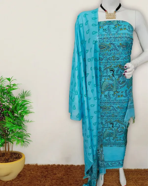 Tranquil_Katan_Silk_Madhubani_Blue_Suit