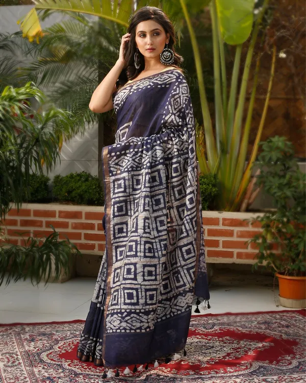 Wax_Batik_Hand_Dyed_Kota_Silk_Saree_Indigo
