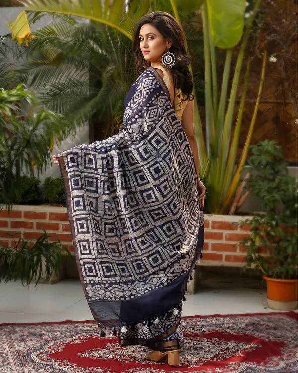 Wax_Batik_Hand_Dyed_Kota_Silk_Saree_Indigo