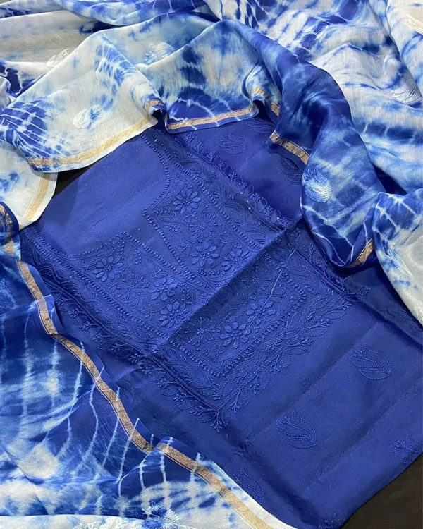 Chikankari_Pure_Chanderi_Silk_Glowing_Blue_Kurta_&_Dupatta