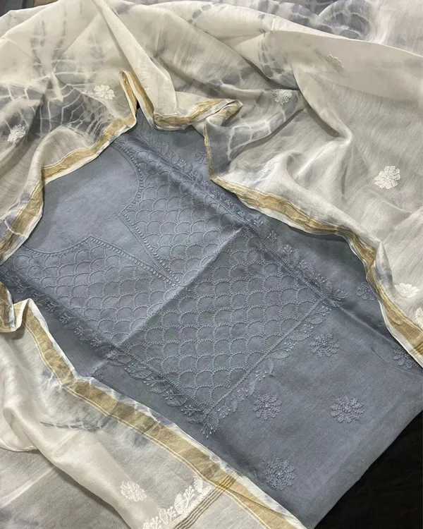 Chikankari_Pure_Chanderi_Silk_Vibrant_Gray_Kurta_&_Dupatta
