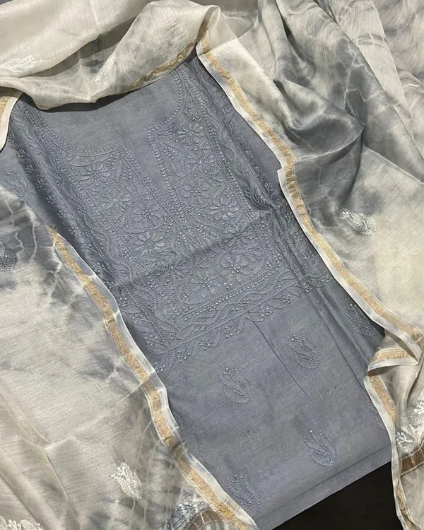 Chikankari_Pure_Chanderi_Silk_Melodic_Gray_Kurta_&_Dupatta