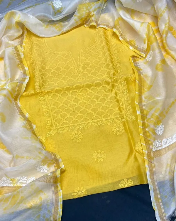 Chikankari_Pure_Chanderi_Silk_Bold_Yellow_Kurta_&_Dupatta
